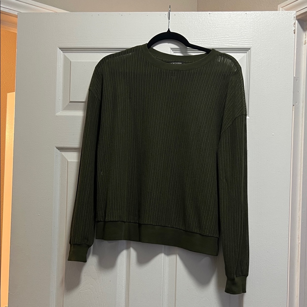 Women's Olive Ribbed Crewneck Sweater
